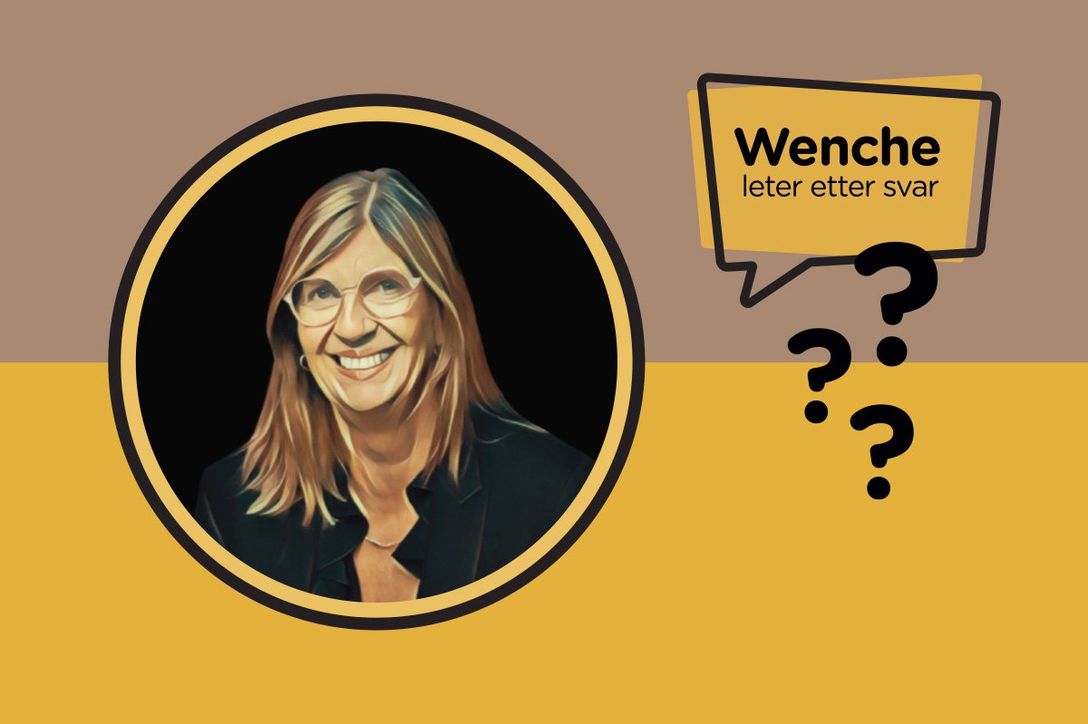 En illustrasjon med profilbilde av Wenche og tekstboble der det står Wenche leter etter svar.