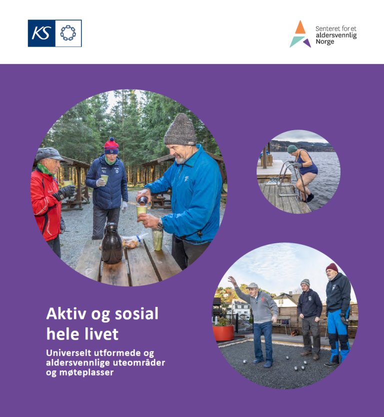 Forsiden av heftet med lilla bakgrunn, tittelen på heftet og tre foto av mennesker i ulike situasjoner