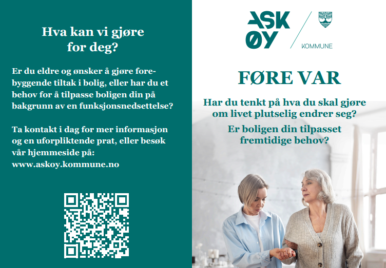 Forside av et informasjonsskriv med tekst, bilde og qr kode
