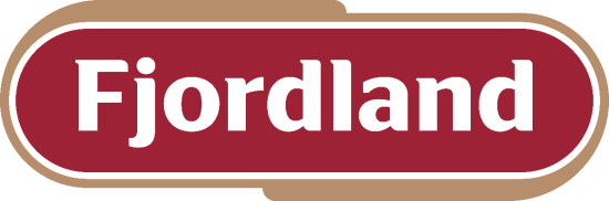Rød logo med skriften Fjordland