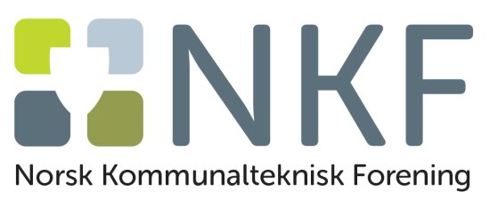 Logosymbol med fire firkanter og et tomt kommunevåpen i midten, bokstavene NKF og Norsk kommunalteknisk forening