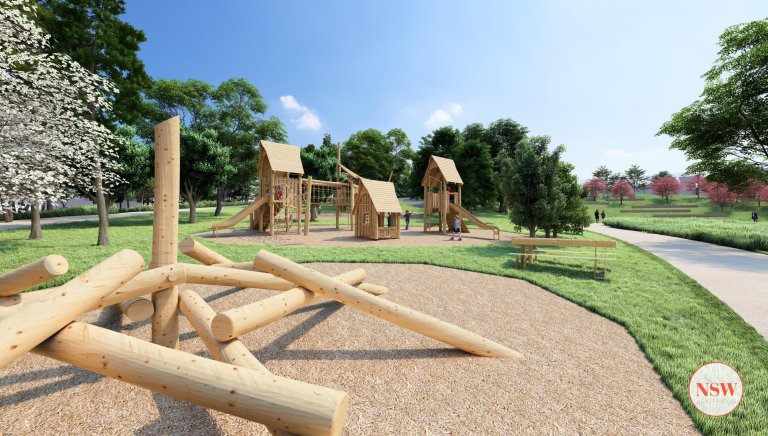 Gjerdrum Park lekestativ i park med veg og trær